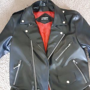 Men's size 38 Punk Biker VEGAN COMMANDO – BLACK AND NICKEL fake Leather jacket